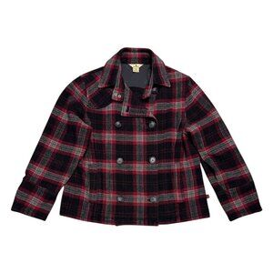 WOOLRICH Plaid Wool Business Casual Winter Fall Pea Coat Jacket Womens Medium